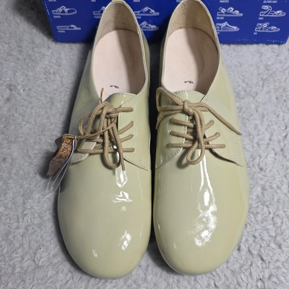 BIRKENSTOCK Saunders Classic Patent Leather Oxfords Lace up Shoes Cream EU 42 N‎